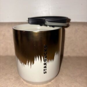 NEW Starbucks Holiday Christmas Gold White Ceramic Tumbler Cup 8 oz Ombre